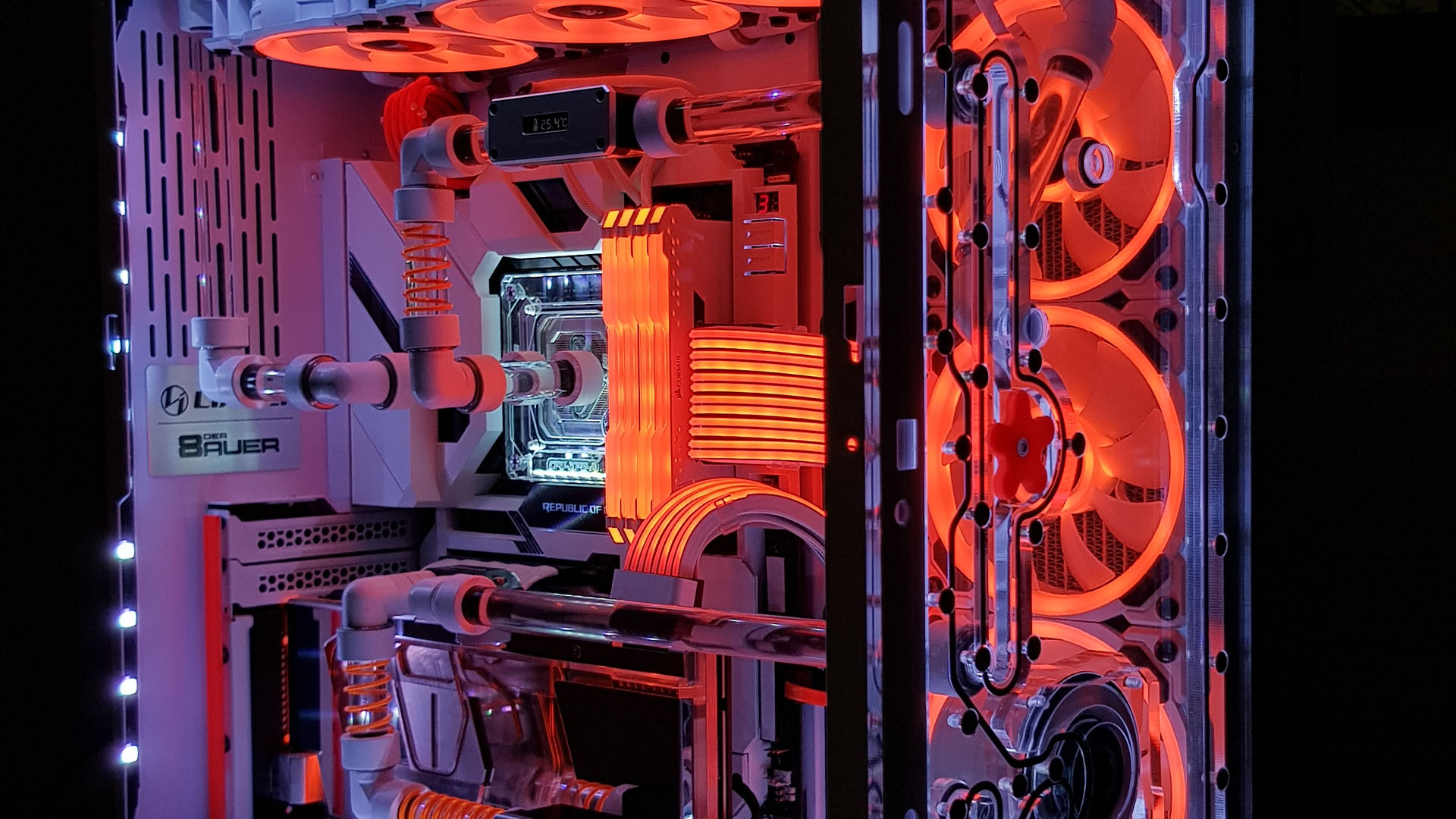 The star wars gaming PC is bathed in an orange RGB light