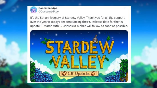 ConcernedApe's post on X about Stardew Valley 1.6