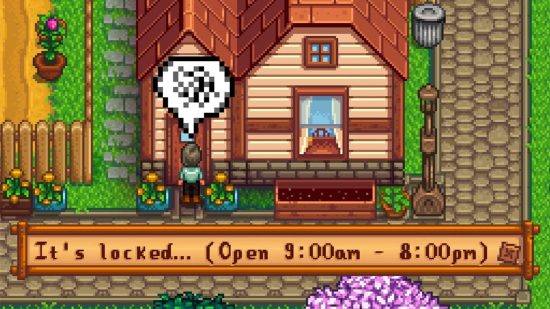A player is too late to enter an NPC house, something which can be avoided with Always Welcome, one of the best Stardew Valley mods.