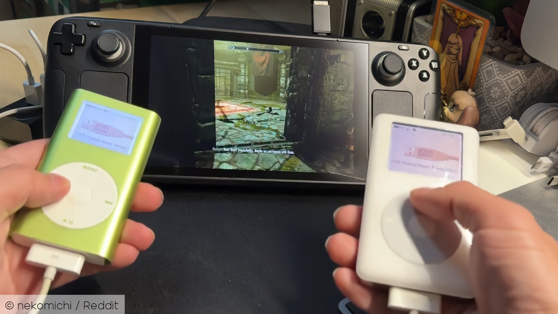 Someone is playing Skyrim on Steam Deck with iPods, yes, really