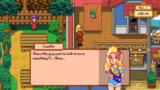 An example of the Persona-inspired NPC dialogue portraits in Sunkissed City, showing blonde-haired Camille.