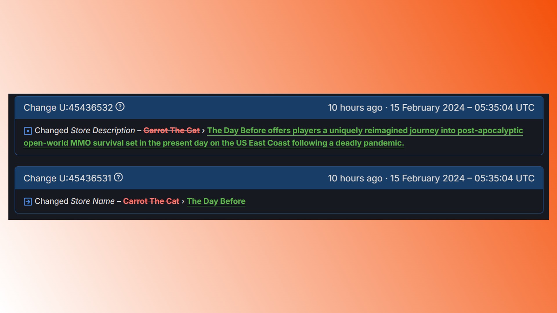 The Day Before Steam page: Updates for a fake version of The Day Before Steam page