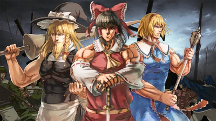 The Touhou Empires - Three characters from Touhou Project in the exaggerated style of JoJo's Bizarre Adventure.