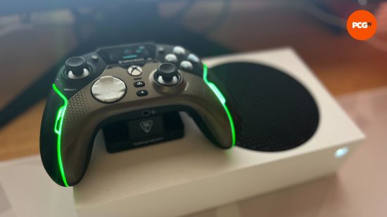 Turtle Beach Stealth Ultra Controller docked on an Xbox Series S