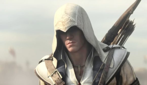 Best Assassin's Creed game discount: A man in a white hood, Connor from Assassin's Creed 3.