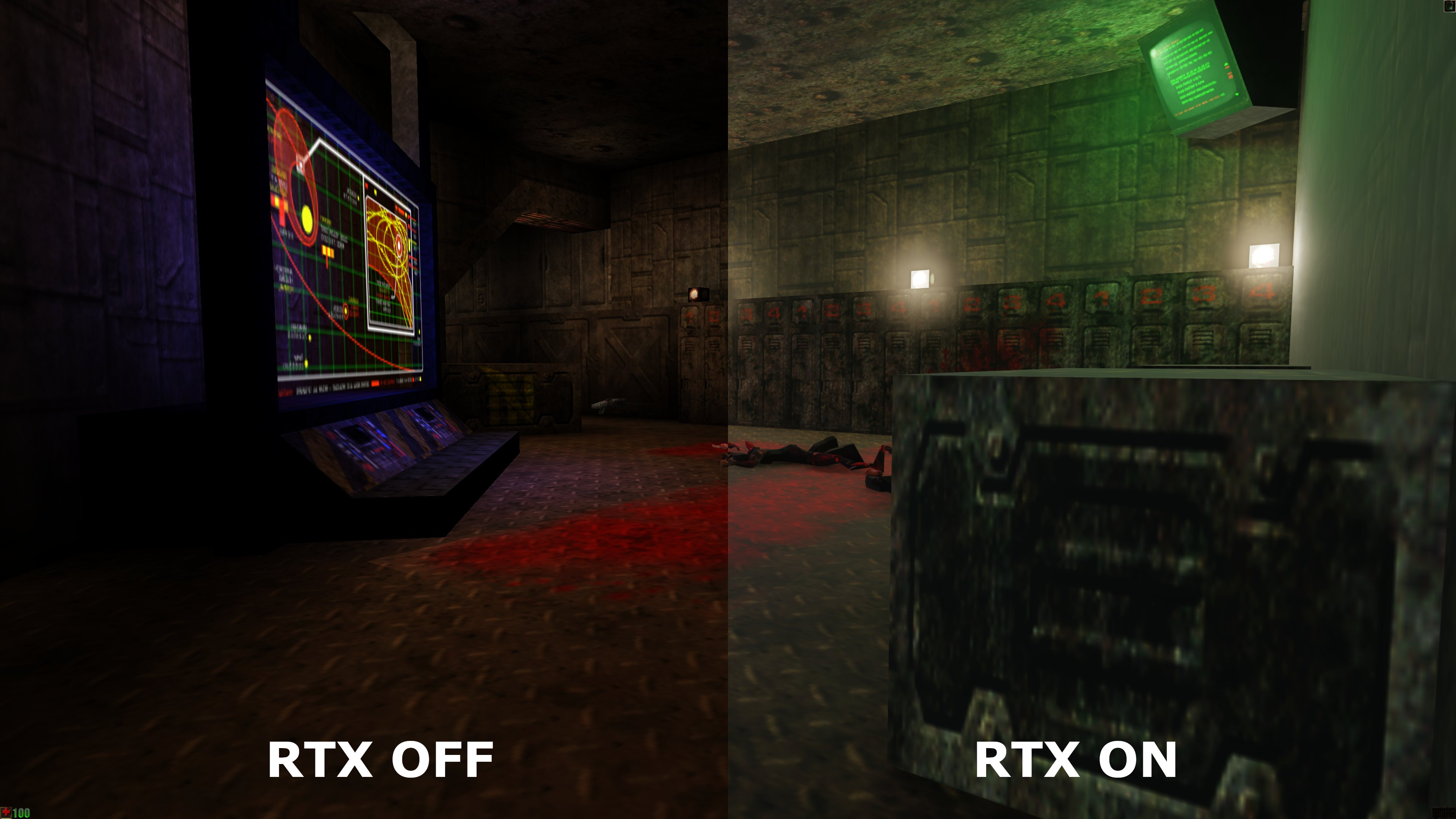 Eine Szene in Unreal mit aktivierten (rechts) und deaktivierten RTX-Effekten (links)