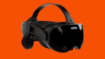 The now understood to be fake Valve Prism VR headset against an orange background