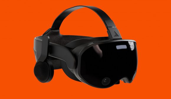 The now understood to be fake Valve Prism VR headset against an orange background