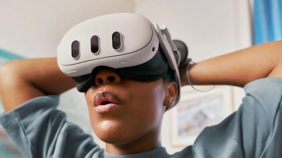 VR on Steam - a person wearing a Meta Quest 3 headset