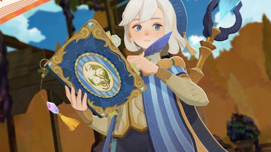 AFK Journey gold and diamonds: a person with white hair holding a large book.