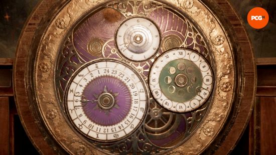 Three clock faces on the Astronomical clock in Alone in the Dark show the coordinates to enter into the talisman.