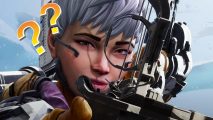 Huge Apex Legends hack ends ALGS finals, and it's a mess: A silver haired woman looks down the scope of a gun, question marks next to her face