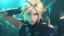 Best JRPGs: Cloud Strife has long spiky hair and he's reaching behind his back for a sword.