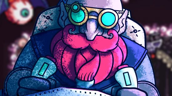 Bore Blasters is a new Steam game that feels like endgame Terraria - A red-bearded dwarf in flight goggles pilots a gyrocopter.