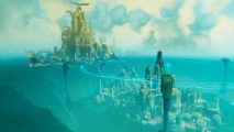 Bulwark Falconeer Chronicles trilogy: an aerial shot of a sci-fi city