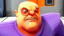 Strategy game classic's sequel on deep Steam discount: A scarred bald cartoon man, from Evil Genius 2.