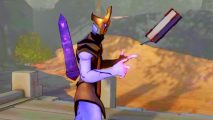 Hades and Risk of Rain 2 combine in unique Steam co-op roguelike, out now: A purple figure with a fountain pen head, from Vellum.