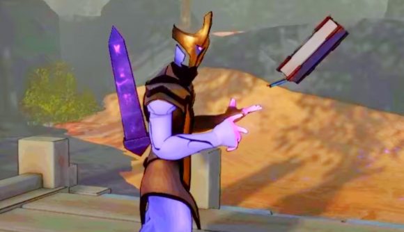 Hades and Risk of Rain 2 combine in unique Steam co-op roguelike, out now: A purple figure with a fountain pen head, from Vellum.