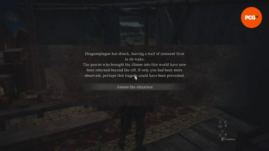 Dragon's Dogma 2 Dragonsplague: a text message telling about a rampage that happened the previous evening.