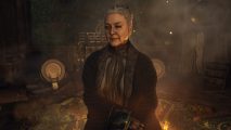 Dragon's Dogma 2 Trickster unlock: a woman with grey hair, surrounded by smoke.