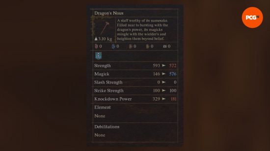 Best Dragon's Dogma 2 weapons: a menu screen showing a powerful staff.
