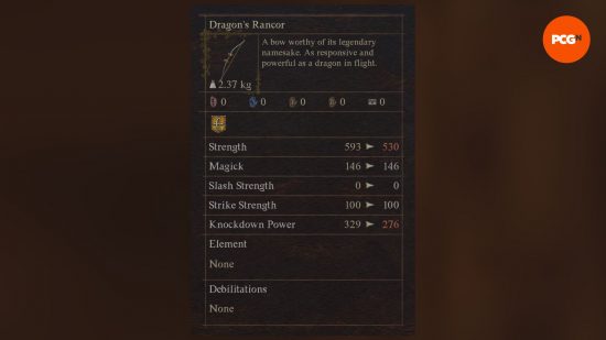 Best Dragon's Dogma 2 weapons: a menu screen showing a powerful bow.