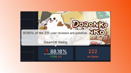 Positive Bewertung von Doronko Wanko auf Steam: Ein Screenshot der positiven Bewertung von Doronko Wanko auf SteamDB.