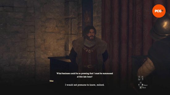 Allard is speaking with a guard during Dragon's Dogma 2 An Unsettling Encounter.