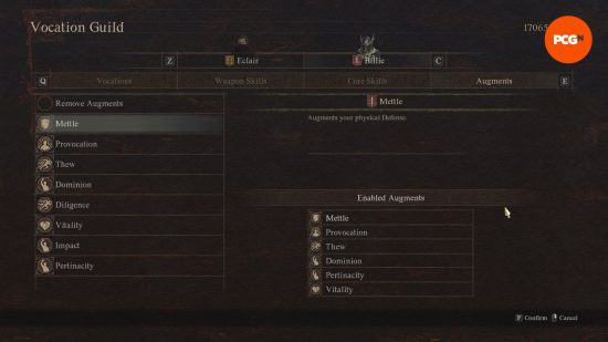 Dragon's Dogma 2 Fighter build: a videogame menu showing the skills of the Fighter class.