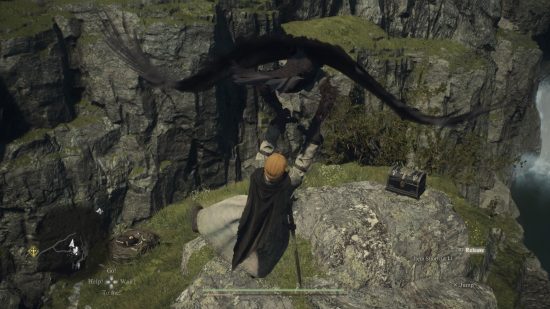 holding on to a harpy to reach a treasure chest in dragons dogma 2