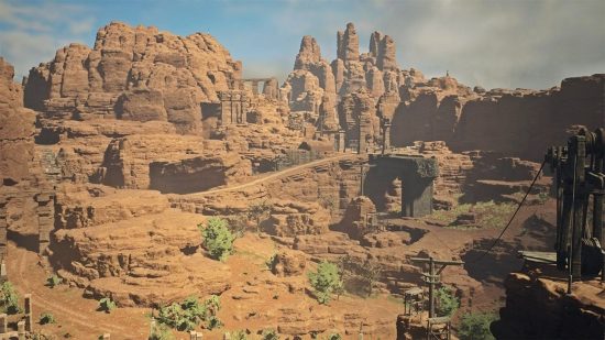 Dragon's Dogma 2 map: The Beastren kingdom of Battahl, characterized by rocky canyons and desert wilderness.