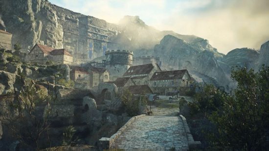Dragon's Dogma 2 map: The human kingdom of Vermund, characterized by medieval settlements and rolling hills.