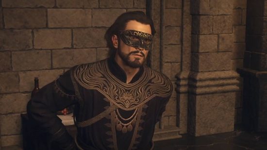 A man wearing a mask you meet during the Dragon's Dogma 2 The Stolen Throne quest.