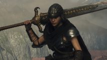 the warrior in dragons dogma 2 holding a big sword