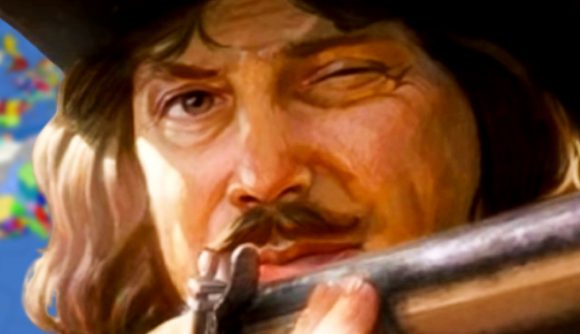 Europa Universalis 4 mod Gods and Kings is a total alternate history overhaul - A man with long hair and a moustache closes one eye to aim a rifle.