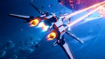 Everspace 2 Incursions teases new legendary upgrades for the space game's next free update - A ship fires off twin lasers at a large cruiser, causing it to explode.