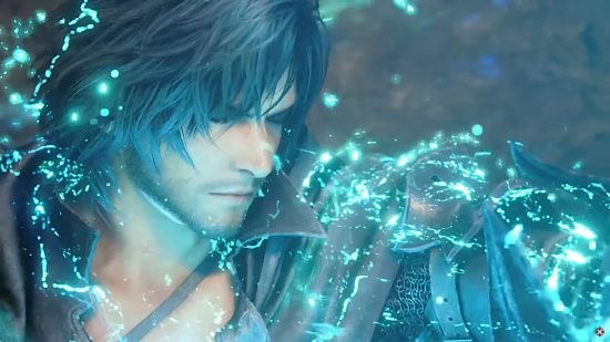 Clive, protagonist of Final Fantasy 16, encased in blue light