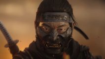Ghost of Tsushima system requirements - A close up on Jin Sakai with a fire lit background