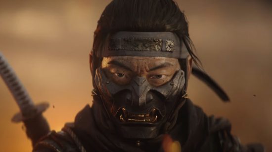 Ghost of Tsushima system requirements - A close up on Jin Sakai with a fire lit background