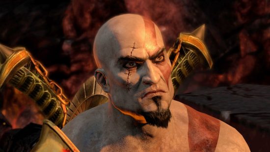 God of War director new studio Giant Skull: Kratos from God of War, with pale skin and a red face tattoo