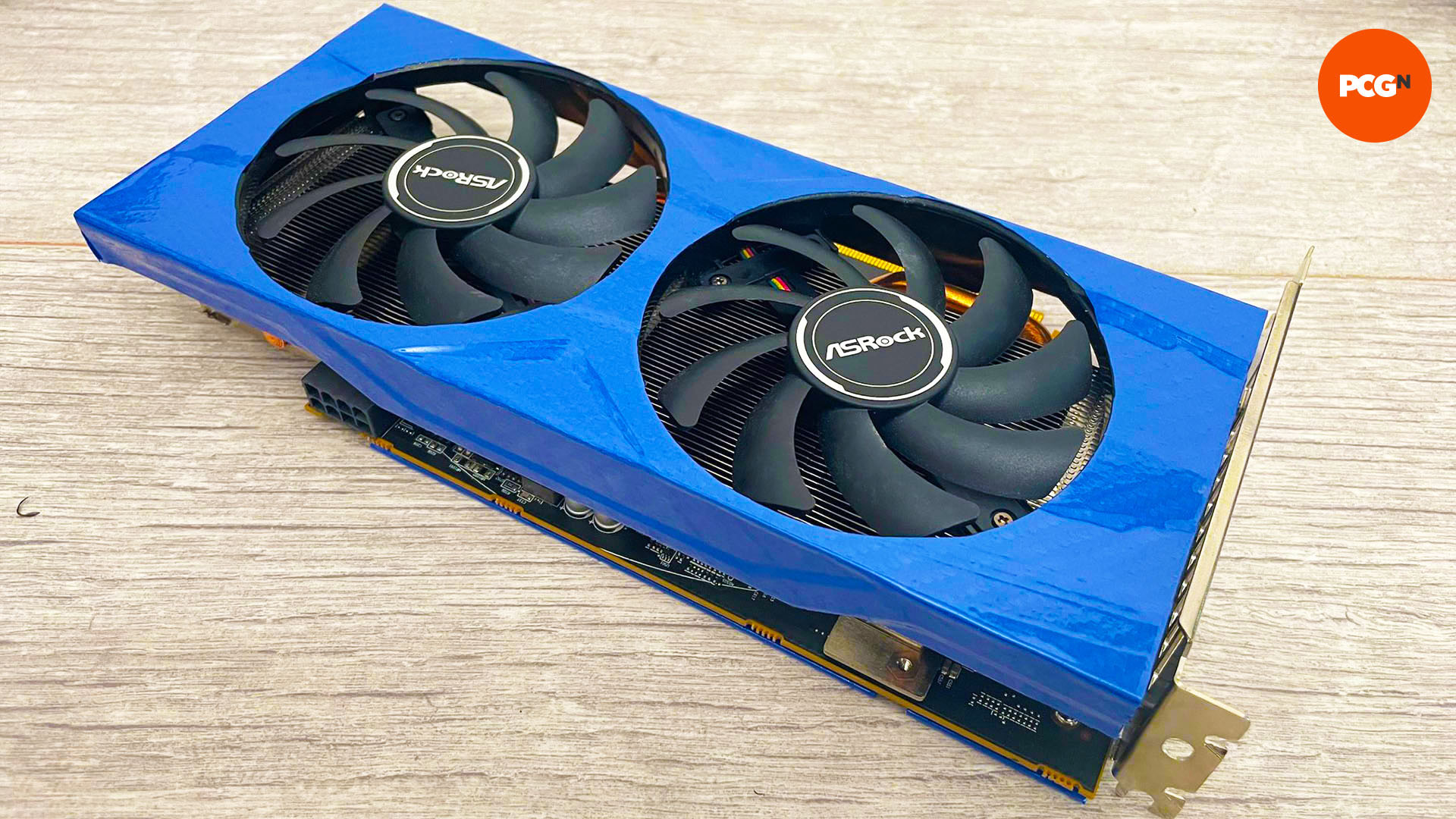 How to change your graphics card color: Finished blue graphics card wrapped in vinyl