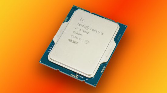 Intel Core i5 13400F gaming CPU on an orange background