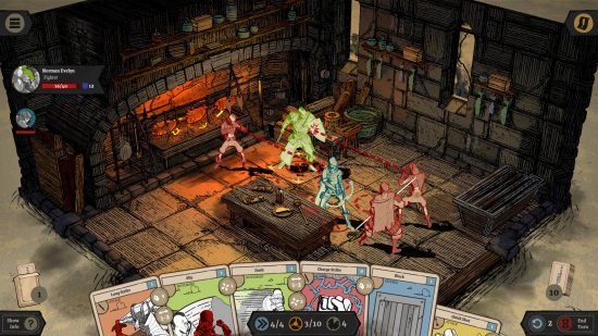 Caballeros en espacios reducidos: un grupo de guerreros de fantasía luchan en una cocina de estilo medieval abarrotada.