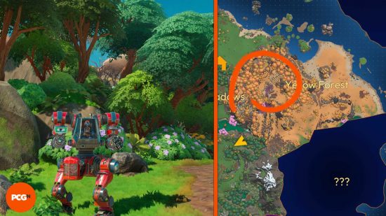 The location of Hardwood circled on the Lightyear Frontier map.