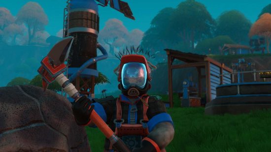 A Lightyear Frontier character in front of their farm.