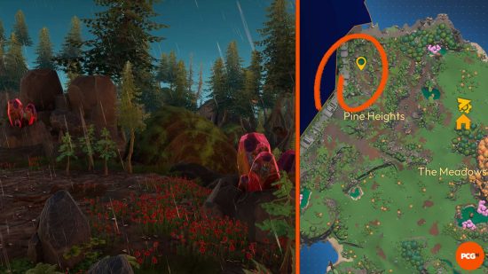A circled location on the Lightyear Frontier map showing where to get Red Crystals for Red Crystal Dust.
