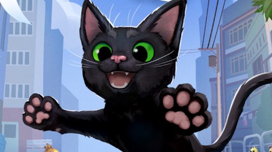Little Kitty Big City release date: A black kitten with green eyes leaps towards the screen.