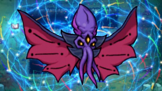 Magiccraft – Der neue Mana-Absorber-Feind, ein geflügelter Kopf mit Tentakeln.