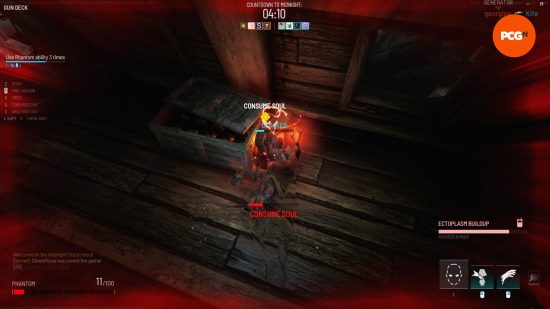 A Ghost player consumes the soul of a dead hunter in Midnight Ghost Hunt.