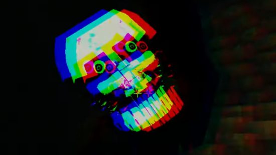 A creepy face appears through the dark in Minecraft mod The Silence.